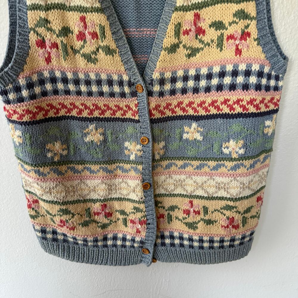 Talbots Size S Baby Blue knit Vest multicolor multi floral & geometric pattern - Picture 4 of 7